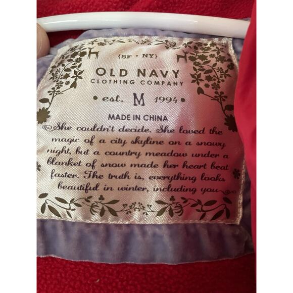 Old Navy Kids Red Winter Puffy Down Coat Fleece Lined Fur Hood Size Medium - Picture 4 of 6